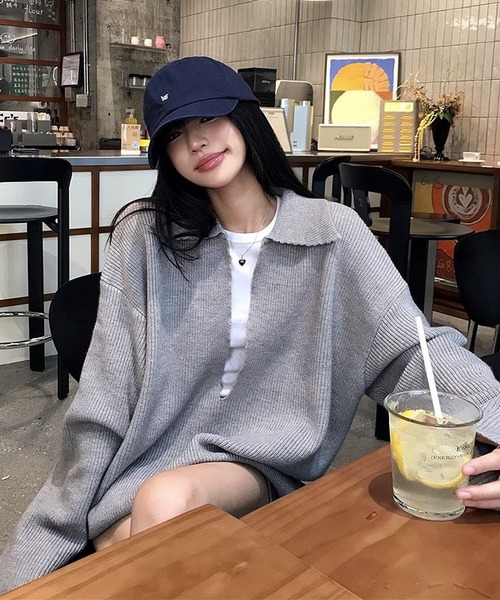 inst.ALL(インストール)の「ゆったりスキッパーニットトップス×ショートパンツセット(ニット/セーター・レディース・ネイビー/グレー/チャコールグレー・M)」の17枚目の写真