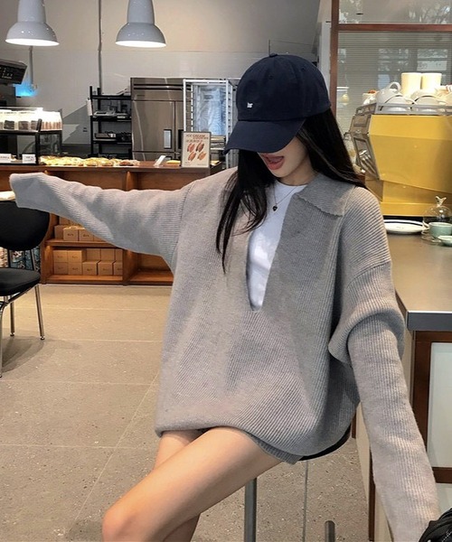 inst.ALL(インストール)の「ゆったりスキッパーニットトップス×ショートパンツセット(ニット/セーター・レディース・ネイビー/グレー/チャコールグレー・M)」の18枚目の写真