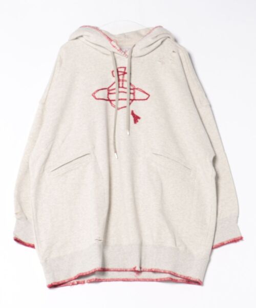 Vivienne Westwood(ヴィヴィアンウエストウッド)の「ブランケットステッチ裏毛ブロークン加工フーディー(Tシャツ/カットソー・レディース・ブラック/グレー・FREE)」の2枚目の写真