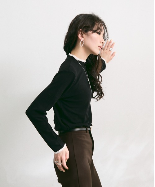 Lutim by u(ルチバイユー)の「レースフリルハイネックトップス(Tシャツ/カットソー・レディース・アイボリー/ブラック/チャコールグレー・FREE)」の15枚目の写真