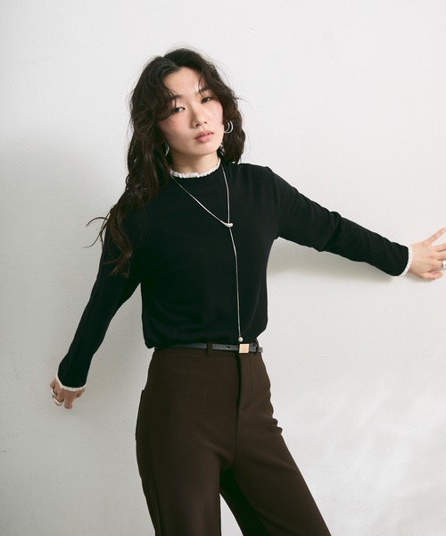 Lutim by u(ルチバイユー)の「レースフリルハイネックトップス(Tシャツ/カットソー・レディース・アイボリー/ブラック/チャコールグレー・FREE)」の20枚目の写真