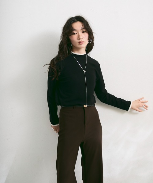 Lutim by u(ルチバイユー)の「レースフリルハイネックトップス(Tシャツ/カットソー・レディース・アイボリー/ブラック/チャコールグレー・FREE)」の21枚目の写真