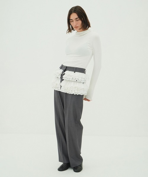 CLANE(クラネ)の「SOFT HOODED HIGH NECK TOPS(Tシャツ/カットソー・レディース・グレー/ホワイト・F)」の8枚目の写真