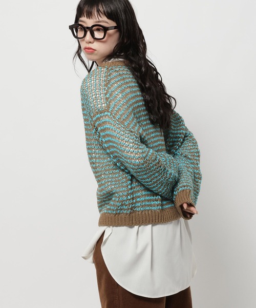 セール】ウエーブ透かしボーダーニットプルオーバー（ニット/セーター