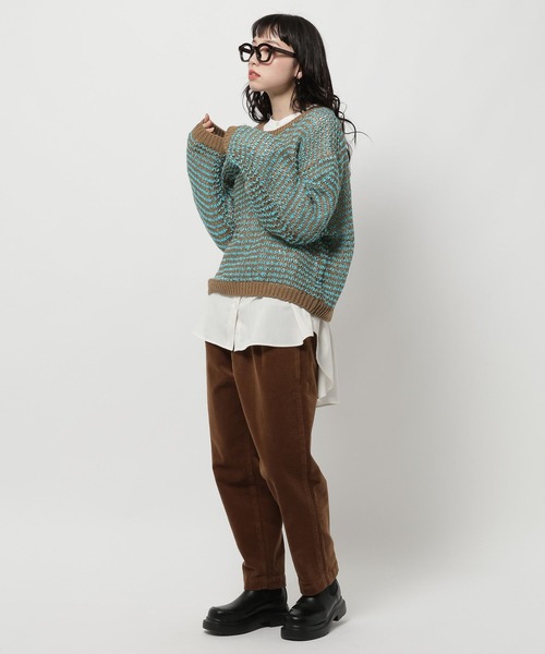 セール】ウエーブ透かしボーダーニットプルオーバー（ニット/セーター