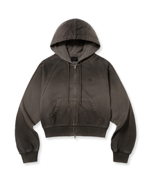 W BROKEN TAG DIRTY CROP HOOD ZIP UP - BROWN