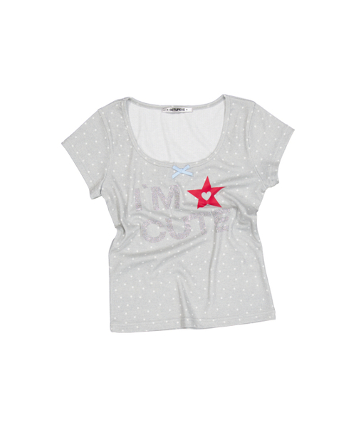 SETUP-EXE（セットアップイーエックスイー）の「HOTFIX RIBBON DOT TOP / LIGHT GRAY（Tシャツ/カットソー・レディース・その他・ONE SIZE）」の2枚目の写真