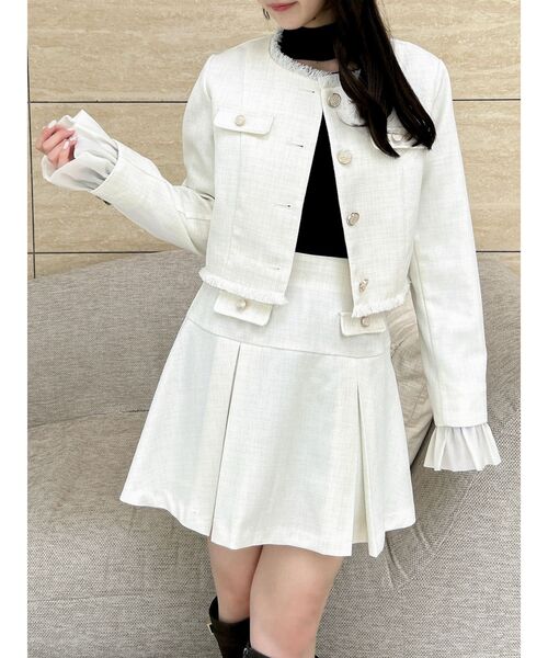 dazzlin(ダズリン)の「2WAYシングルツイードジャケット(ノーカラージャケット・レディース・ピンク/その他1/アイボリー・FREE)」の2枚目の写真