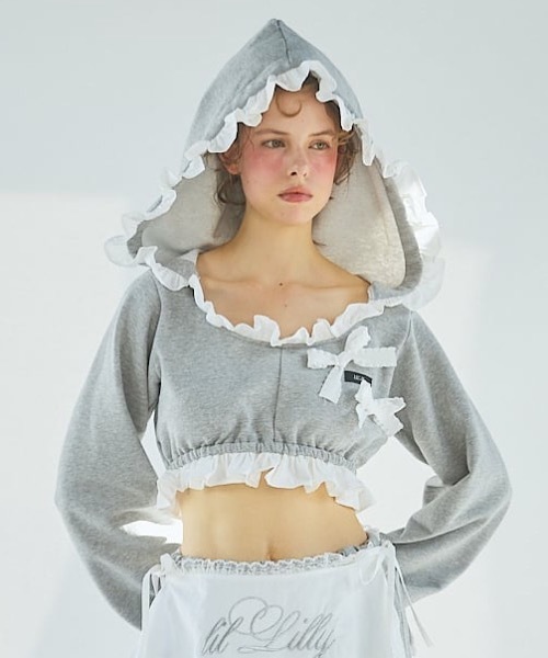 lilLilly（リルリリー）の「フリルスウェットパーカー（パーカー・レディース・ホワイト/ブラック/グレー・FREE）」の2枚目の写真