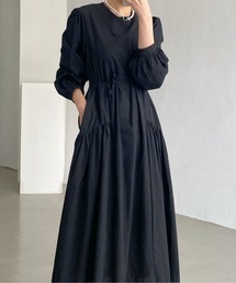 AMAJI（アマジ）の「パフスリーブサイドウエストギャザーロングワンピース（ワンピース）」