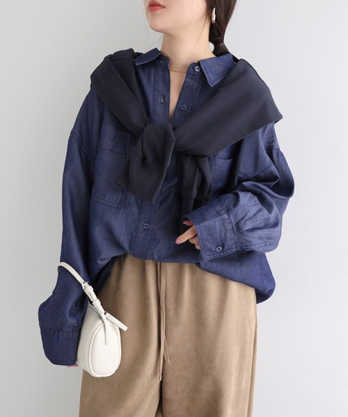 andme（アンドミー）の「テンセルデニムシャツ（シャツ/ブラウス・レディース・インディゴブルー/ケミカルウォッシュ・L/M）」の15枚目の写真