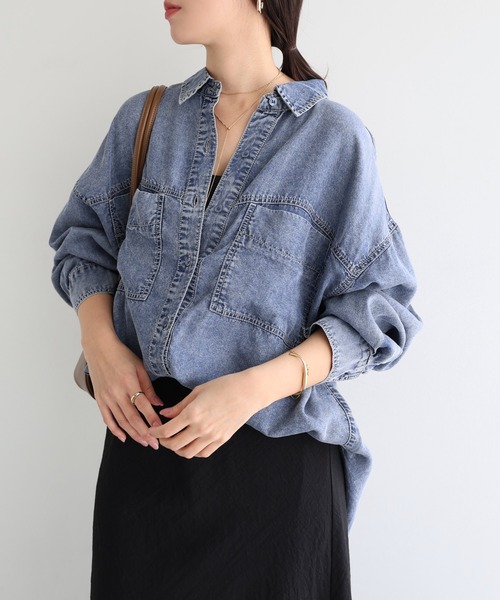 andme（アンドミー）の「テンセルデニムシャツ（シャツ/ブラウス・レディース・インディゴブルー/ケミカルウォッシュ・L/M）」の8枚目の写真