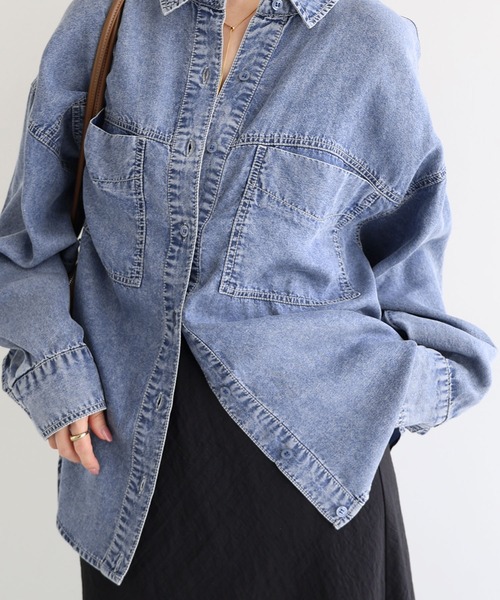 andme（アンドミー）の「テンセルデニムシャツ（シャツ/ブラウス・レディース・インディゴブルー/ケミカルウォッシュ・L/M）」の13枚目の写真
