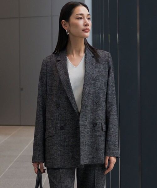 ICB(アイシービー)の「ミックスブッチャー ダブルブレストジャケット(テーラードジャケット・レディース・ブラック系9/ネイビー系9・6/4/2/0)」の1枚目の写真