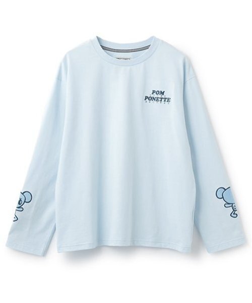 ナルミヤキャラクターズ(ナルミヤキャラクターズ)の「ミントくん 袖アップリケTシャツ(Tシャツ/カットソー・レディース・ライトブルー・F)」の2枚目の写真