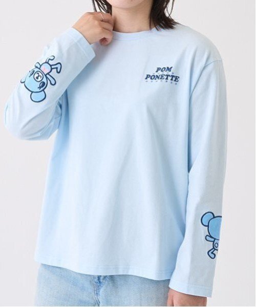 ナルミヤキャラクターズ(ナルミヤキャラクターズ)の「ミントくん 袖アップリケTシャツ(Tシャツ/カットソー・レディース・ライトブルー・F)」の13枚目の写真