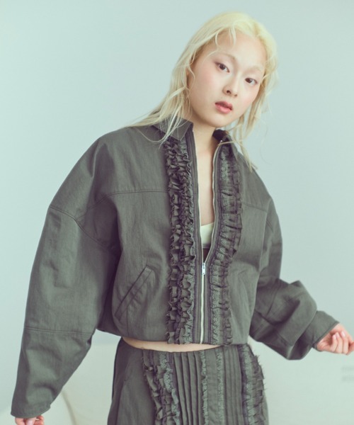 EN NEUME(エンノイム)の「【Set Up】Lace Composition Blouson(ブルゾン・レディース・アイボリー/ブラック/カーキ・FREE)」の3枚目の写真