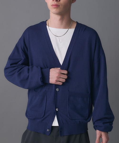 値下げ　Stone  カーディガン　ライトネイビー QR確認済 Stone-like Button Cardigan / ストーンライクボタンカーディガン