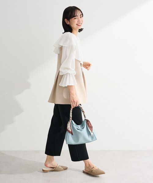 Green　Parks（グリーンパークス）の「楽ちんリップルペプラムベスト（ベスト・レディース・ライトベージュ/ブラック・FREE）」の4枚目の写真