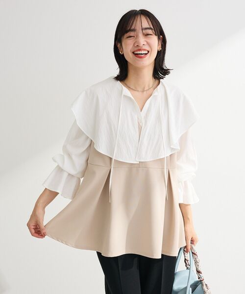 Green　Parks（グリーンパークス）の「楽ちんリップルペプラムベスト（ベスト・レディース・ライトベージュ/ブラック・FREE）」の5枚目の写真