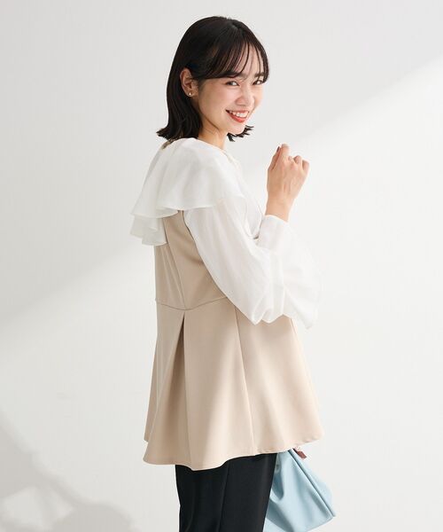 Green　Parks（グリーンパークス）の「楽ちんリップルペプラムベスト（ベスト・レディース・ライトベージュ/ブラック・FREE）」の6枚目の写真