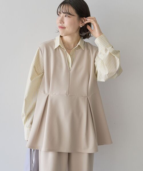 Green　Parks（グリーンパークス）の「楽ちんリップルペプラムベスト（ベスト・レディース・ライトベージュ/ブラック・FREE）」の11枚目の写真