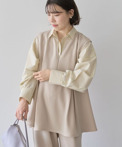 Green　Parks（グリーンパークス）の「楽ちんリップルペプラムベスト（ベスト・レディース・ライトベージュ/ブラック・FREE）」の12枚目の写真