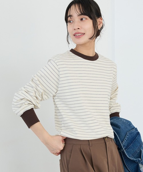 CRAFT STANDARD BOUTIQUE(クラフトスタンダードブティック)の「選べるシルエット/クルーネックロンTee ◆(Tシャツ/カットソー・レディース・マルチ/アイボリー/オフホワイト/ブラウン・M/L)」の3枚目の写真