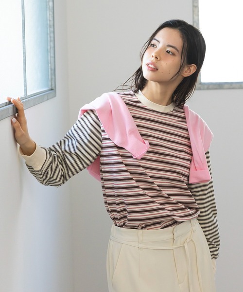 CRAFT STANDARD BOUTIQUE(クラフトスタンダードブティック)の「選べるシルエット/クルーネックロンTee ◆(Tシャツ/カットソー・レディース・マルチ/アイボリー/オフホワイト/ブラウン・M/L)」の6枚目の写真