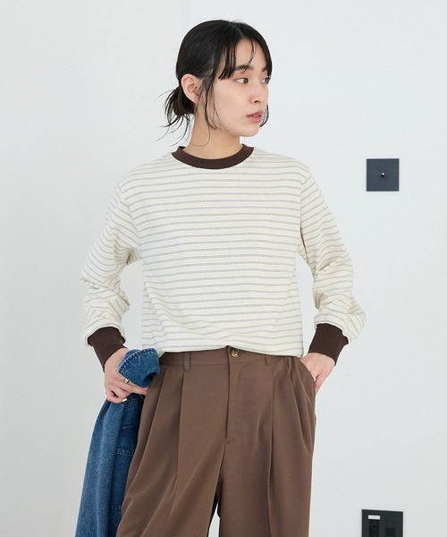 CRAFT STANDARD BOUTIQUE(クラフトスタンダードブティック)の「選べるシルエット/クルーネックロンTee ◆(Tシャツ/カットソー・レディース・マルチ/アイボリー/オフホワイト/ブラウン・M/L)」の22枚目の写真