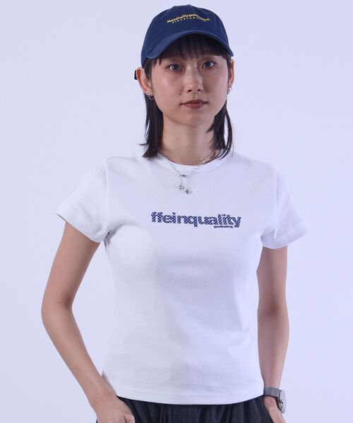 FFEIN（フェイン）の「【FFEIN（フェイン）】テレコリブレディースTシャツ / 半袖 レディース クルーネック プリント ピチT ちびT 短丈（Tシャツ/カットソー・レディース・ホワイト/ネイビー/ブラック・FREE）」の2枚目の写真