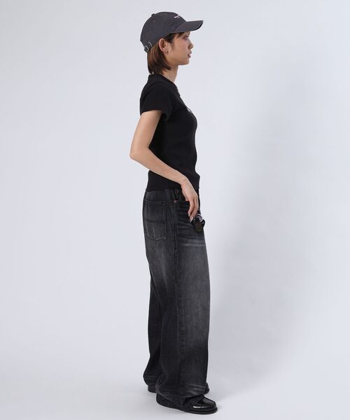 FFEIN（フェイン）の「【FFEIN（フェイン）】テレコリブレディースTシャツ / 半袖 レディース クルーネック プリント ピチT ちびT 短丈（Tシャツ/カットソー・レディース・ホワイト/ネイビー/ブラック・FREE）」の4枚目の写真