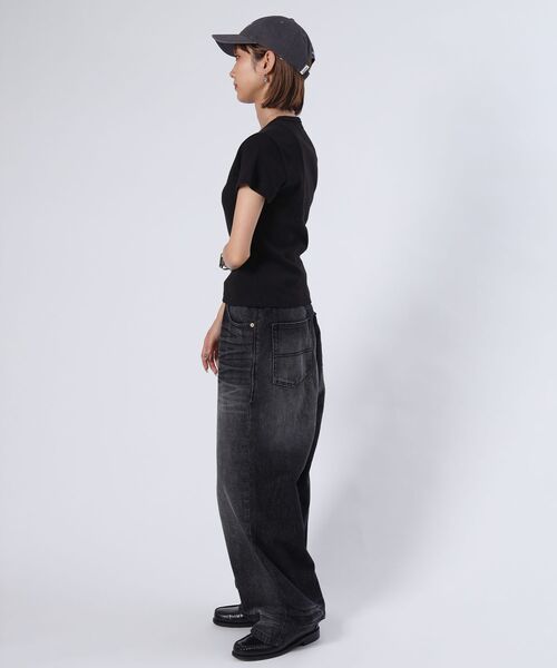 FFEIN（フェイン）の「【FFEIN（フェイン）】テレコリブレディースTシャツ / 半袖 レディース クルーネック プリント ピチT ちびT 短丈（Tシャツ/カットソー・レディース・ホワイト/ネイビー/ブラック・FREE）」の6枚目の写真
