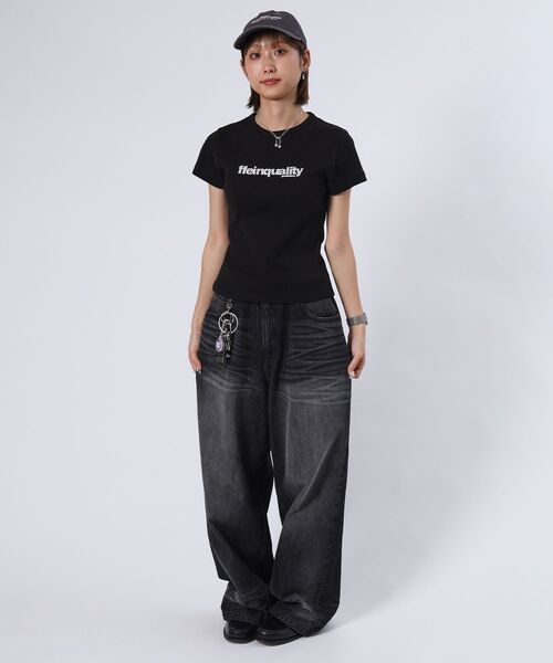 FFEIN（フェイン）の「【FFEIN（フェイン）】テレコリブレディースTシャツ / 半袖 レディース クルーネック プリント ピチT ちびT 短丈（Tシャツ/カットソー・レディース・ホワイト/ネイビー/ブラック・FREE）」の7枚目の写真