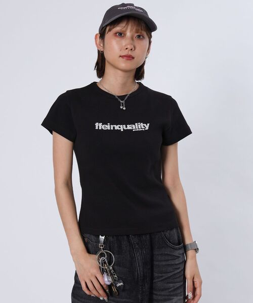 FFEIN（フェイン）の「【FFEIN（フェイン）】テレコリブレディースTシャツ / 半袖 レディース クルーネック プリント ピチT ちびT 短丈（Tシャツ/カットソー・レディース・ホワイト/ネイビー/ブラック・FREE）」の8枚目の写真