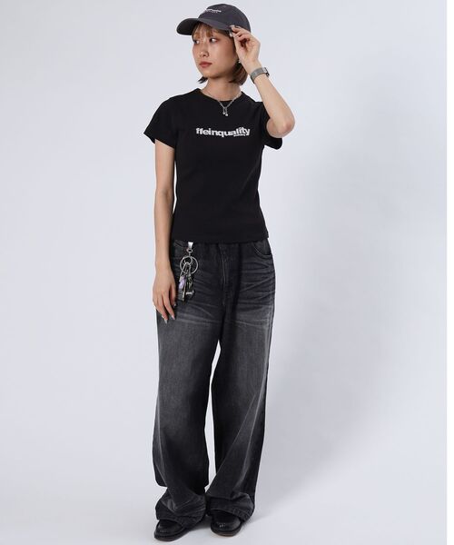FFEIN（フェイン）の「【FFEIN（フェイン）】テレコリブレディースTシャツ / 半袖 レディース クルーネック プリント ピチT ちびT 短丈（Tシャツ/カットソー・レディース・ホワイト/ネイビー/ブラック・FREE）」の9枚目の写真