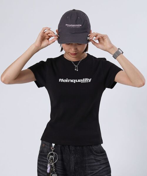 FFEIN（フェイン）の「【FFEIN（フェイン）】テレコリブレディースTシャツ / 半袖 レディース クルーネック プリント ピチT ちびT 短丈（Tシャツ/カットソー・レディース・ホワイト/ネイビー/ブラック・FREE）」の10枚目の写真