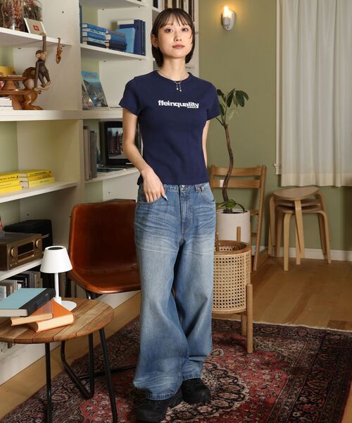 FFEIN（フェイン）の「【FFEIN（フェイン）】テレコリブレディースTシャツ / 半袖 レディース クルーネック プリント ピチT ちびT 短丈（Tシャツ/カットソー・レディース・ホワイト/ネイビー/ブラック・FREE）」の14枚目の写真