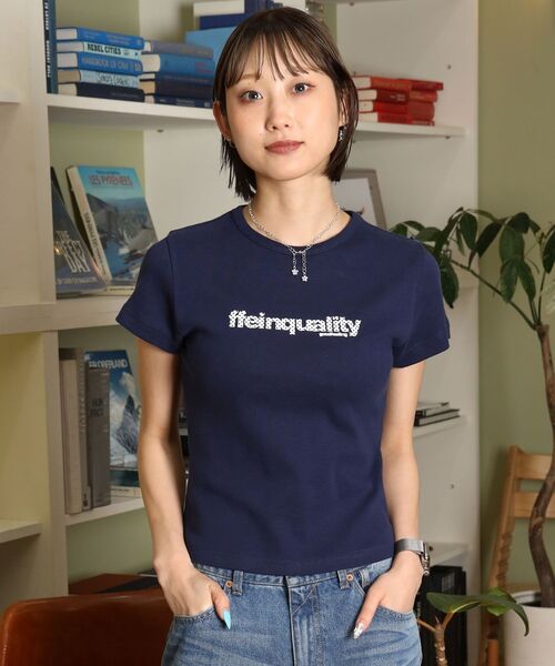 FFEIN（フェイン）の「【FFEIN（フェイン）】テレコリブレディースTシャツ / 半袖 レディース クルーネック プリント ピチT ちびT 短丈（Tシャツ/カットソー・レディース・ホワイト/ネイビー/ブラック・FREE）」の15枚目の写真