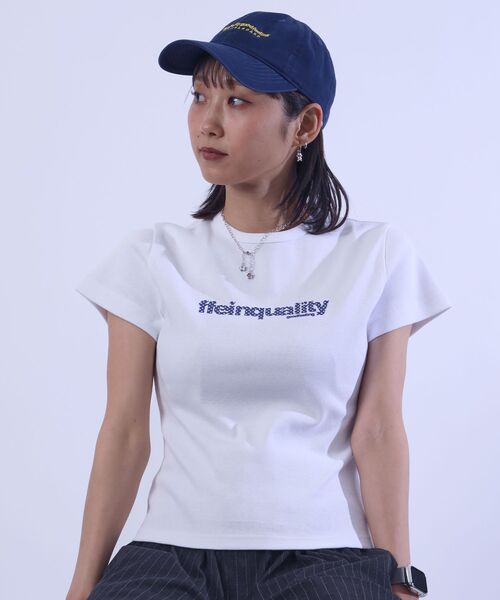 FFEIN（フェイン）の「【FFEIN（フェイン）】テレコリブレディースTシャツ / 半袖 レディース クルーネック プリント ピチT ちびT 短丈（Tシャツ/カットソー・レディース・ホワイト/ネイビー/ブラック・FREE）」の20枚目の写真