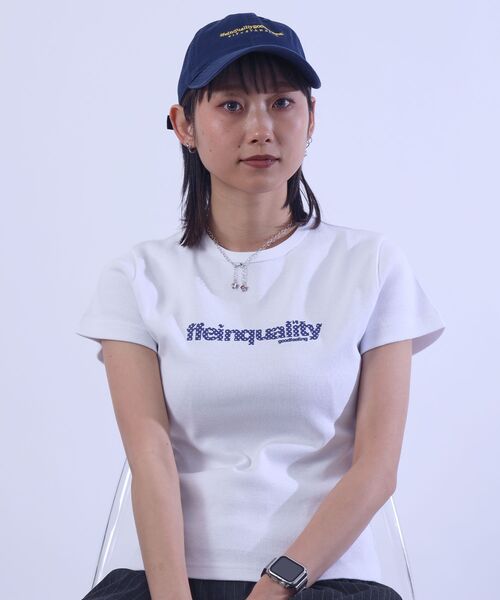 FFEIN（フェイン）の「【FFEIN（フェイン）】テレコリブレディースTシャツ / 半袖 レディース クルーネック プリント ピチT ちびT 短丈（Tシャツ/カットソー・レディース・ホワイト/ネイビー/ブラック・FREE）」の21枚目の写真