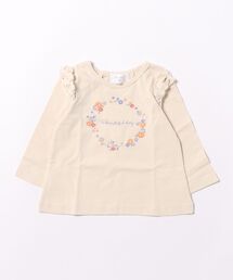 Will Mery（ウイルメリィ）の「お花ロゴプリント肩フリル長袖Ｔシャツ（Tシャツ/カットソー）」