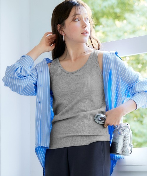 SMILE LAND（スマイルランド）の「＜大きいサイズ＞ ラメテレコタンクトップ（キャミソール・レディース・杢グレー/ラベンダー/ベージュ・L/LL/3L/4L/5L）」の2枚目の写真