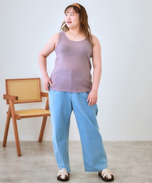 SMILE LAND（スマイルランド）の「＜大きいサイズ＞ ラメテレコタンクトップ（キャミソール・レディース・杢グレー/ラベンダー/ベージュ・L/LL/3L/4L/5L）」の5枚目の写真