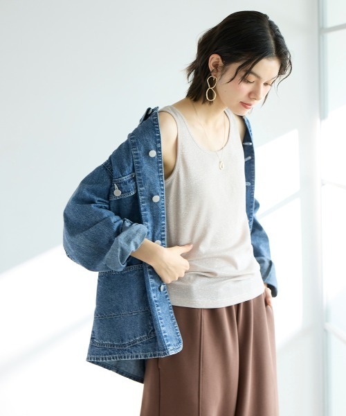 SMILE LAND（スマイルランド）の「＜大きいサイズ＞ ラメテレコタンクトップ（キャミソール・レディース・杢グレー/ラベンダー/ベージュ・L/LL/3L/4L/5L）」の10枚目の写真