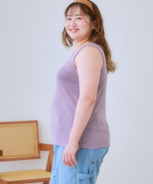 SMILE LAND（スマイルランド）の「＜大きいサイズ＞ ラメテレコタンクトップ（キャミソール・レディース・杢グレー/ラベンダー/ベージュ・L/LL/3L/4L/5L）」の15枚目の写真