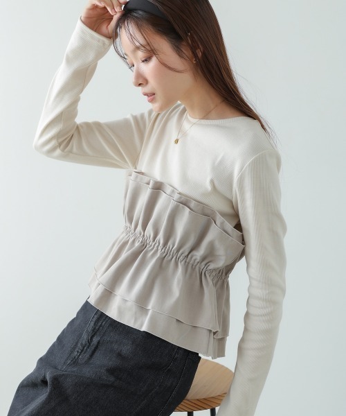 Bab(バブ)の「ビスチェ風レイヤードロンT(Tシャツ/カットソー・レディース・ホワイト系その他/チャコールグレー/グレー・M)」の7枚目の写真