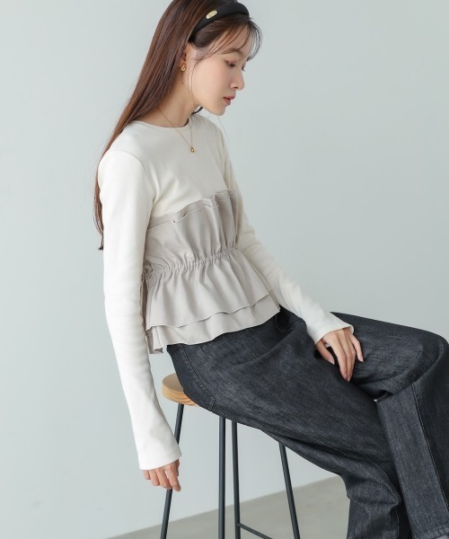 Bab(バブ)の「ビスチェ風レイヤードロンT(Tシャツ/カットソー・レディース・ホワイト系その他/チャコールグレー/グレー・M)」の6枚目の写真