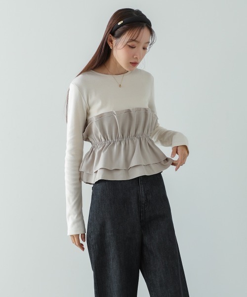 Bab(バブ)の「ビスチェ風レイヤードロンT(Tシャツ/カットソー・レディース・ホワイト系その他/チャコールグレー/グレー・M)」の4枚目の写真