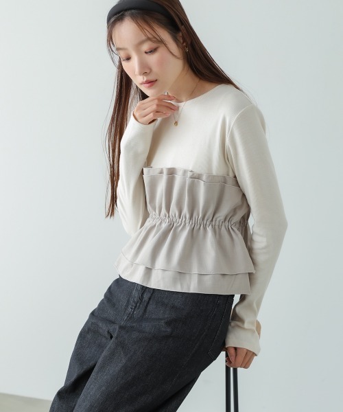 Bab(バブ)の「ビスチェ風レイヤードロンT(Tシャツ/カットソー・レディース・ホワイト系その他/チャコールグレー/グレー・M)」の16枚目の写真